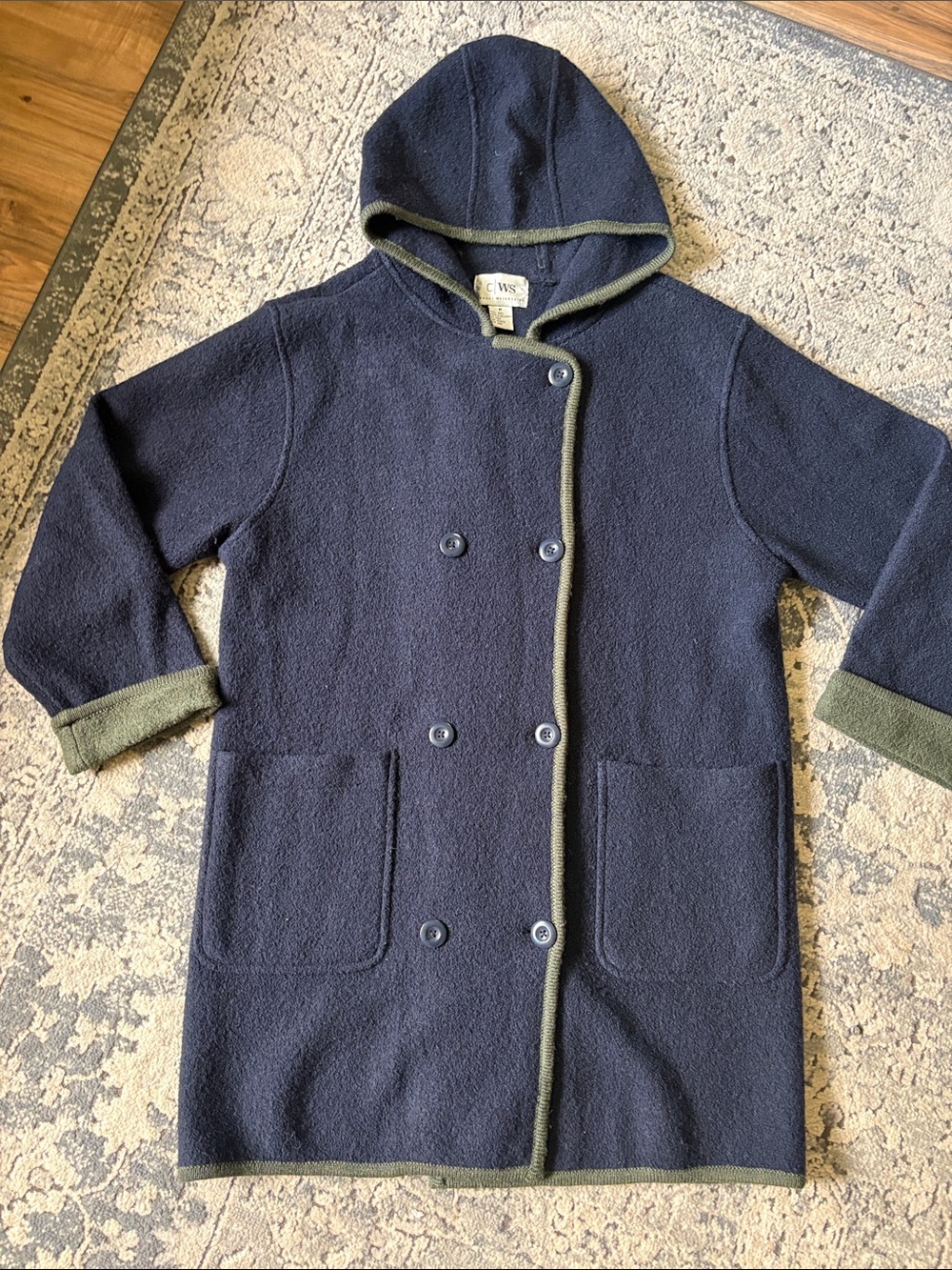 C/WS casual work styles boiled wool longlineNavy Hooded Wool Coat